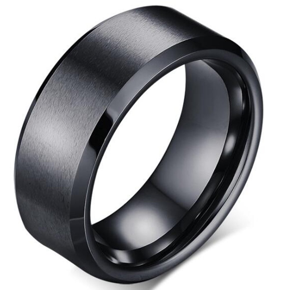 Stainless Steel Matte Brushed Classic Simple Plain Wedding Band Ring (Black, 10.5)