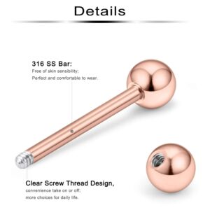 Ftovosyo 32Pcs Nipple Rings 14G Surgical Steel Tongue Nipplerings Barbell Bar Hoop Ring Piercing Jewelry for Women Men 14mm Rose Gold Pink Glow in The Dark Externally Threaded Ball