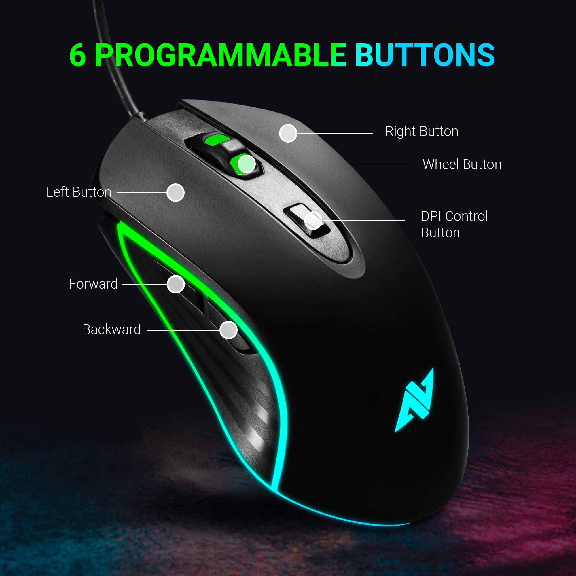 ABKONCORE AM6 AM8 Gaming Mouse 4Dpi Levels (800, 1600, 2400, 3200) I Programmable Buttons I Wired Ergonomic USB Mouse (M30)