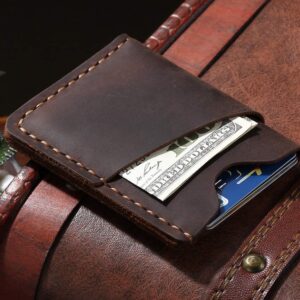 Robrasim Front Pocket Minimalist Slim Wallet, Handmade Genuine Leather Minimalist Credit Card Case Holder for Men & Women - Coffee