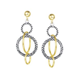 uny dangle earring designer brand inspired jewelry multi hoops twisted cable wire 2 tone christmas gift (multi hoops)