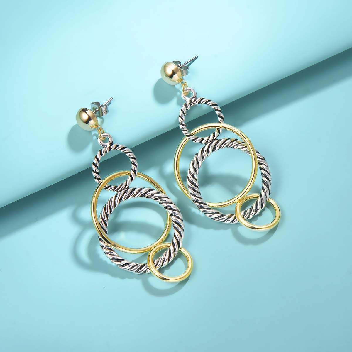 UNY Dangle Earring Designer Brand Inspired Jewelry Multi Hoops Twisted Cable Wire 2 Tone Christmas Gift (Multi Hoops)