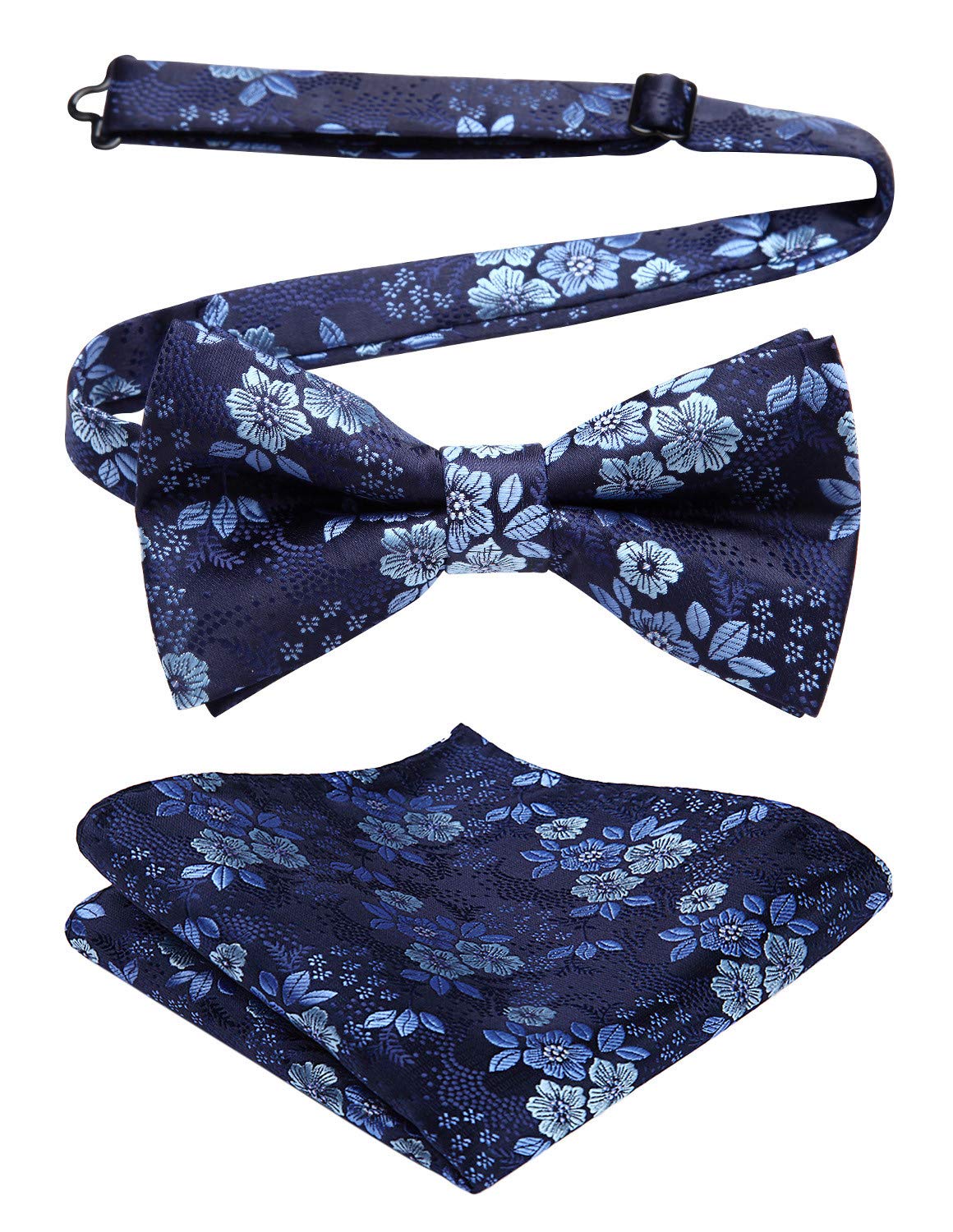 Bow Ties for Men Blue Pre-tied Black Paisley Bow Ties and Pocket Square Set Formal Men's Floral Classic Bowties for Wedding Party