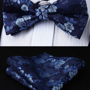 Bow Ties for Men Blue Pre-tied Black Paisley Bow Ties and Pocket Square Set Formal Men's Floral Classic Bowties for Wedding Party