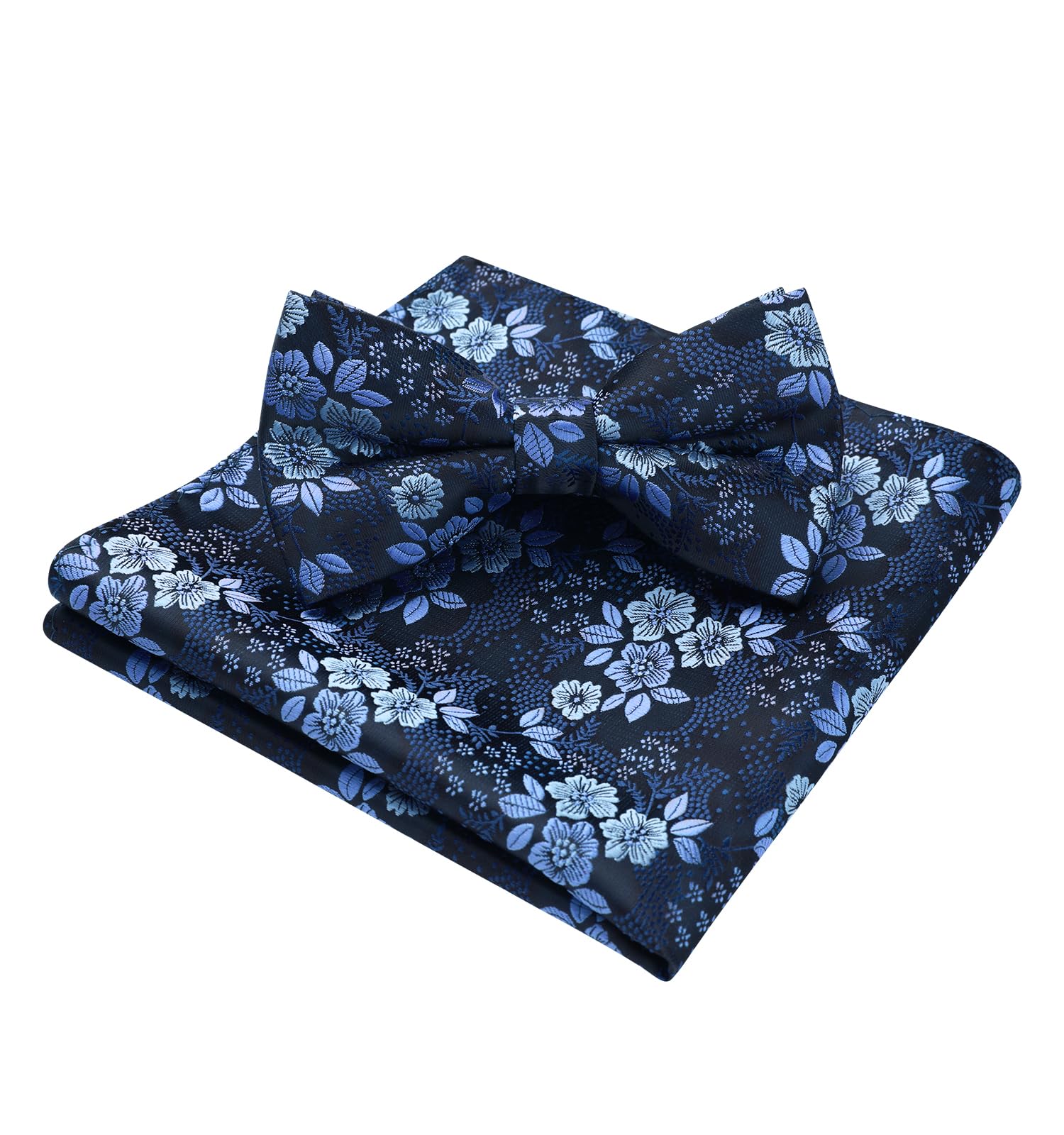 Bow Ties for Men Blue Pre-tied Black Paisley Bow Ties and Pocket Square Set Formal Men's Floral Classic Bowties for Wedding Party