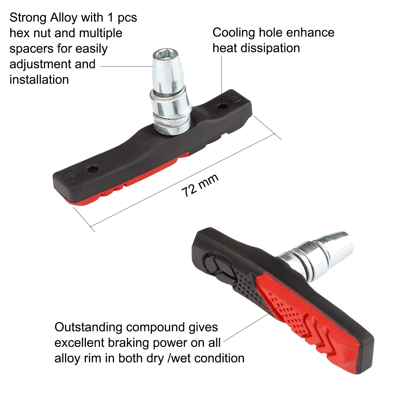 RUJOI Bike Brake kit,Bike V Brake Set with 72mm Superior V-Brake Shoes and 2 pcs Braking Cable and Cable end crimps,Ideal for Mountain,BMX Bike Brake Set Upgrade