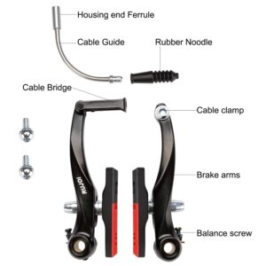 RUJOI Bike Brake kit,Bike V Brake Set with 72mm Superior V-Brake Shoes and 2 pcs Braking Cable and Cable end crimps,Ideal for Mountain,BMX Bike Brake Set Upgrade