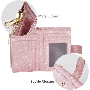 Womens Wallets RFID Small Compact Bifold Leather Card Holder Zip Pocket Keychain