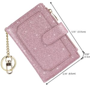 Womens Wallets RFID Small Compact Bifold Leather Card Holder Zip Pocket Keychain