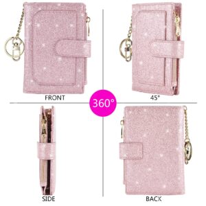 Womens Wallets RFID Small Compact Bifold Leather Card Holder Zip Pocket Keychain