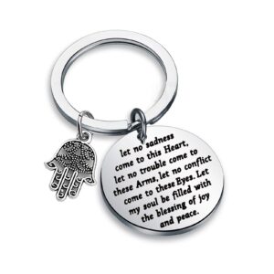 Gzrlyf Hand of Hamsa Keychain Let No Sadness Come to This Heart Hamsa Prayer Gifts (Keychain)