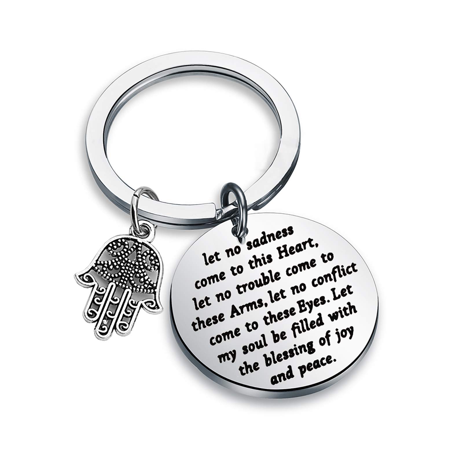 Gzrlyf Hand of Hamsa Keychain Let No Sadness Come to This Heart Hamsa Prayer Gifts (Keychain)