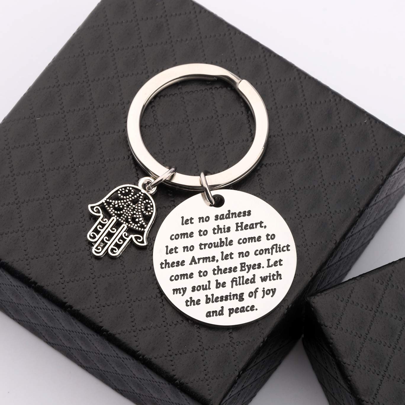 Gzrlyf Hand of Hamsa Keychain Let No Sadness Come to This Heart Hamsa Prayer Gifts (Keychain)