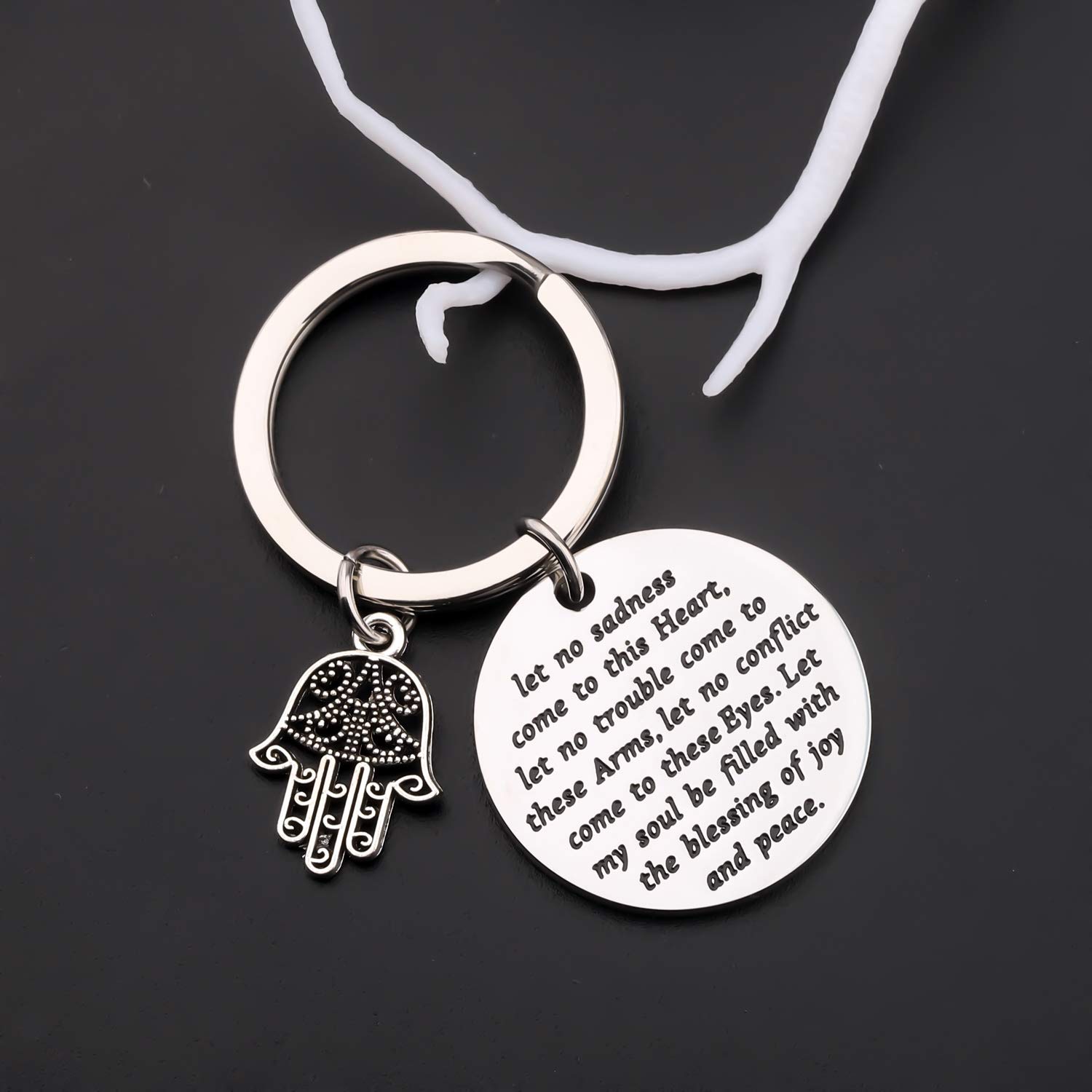 Gzrlyf Hand of Hamsa Keychain Let No Sadness Come to This Heart Hamsa Prayer Gifts (Keychain)