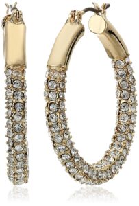 anne klein women's pierced earrings pave tubular hoop, gold