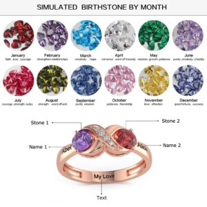 Personalized Infinity Mothers Ring with 2 Round Simulated Birthstones Custom Engraved Engagement Promise Rings for Women (rose gold, 8)