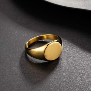 Valily Gold Signet Ring For Women Size 5 Stainless Steel Polished Round Rings For Engraving Customized Ring