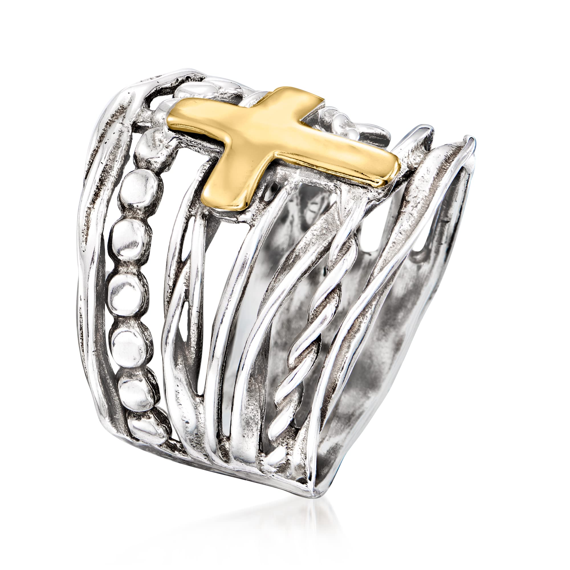 Ross-Simons Sterling Silver and 14kt Yellow Gold Multi-Row Ring