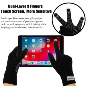 ViGrace Winter Warm Touchscreen Gloves for Men and Women Touch Screen Fleece Lined Knit Anti-Slip Wool Glove (Black, Large)