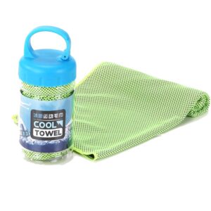 AINAAN Cooling Towel, Microfiber Quick Cooling for Yoga Sport Running Gym Camping Fitness with Handle Bottle（Green）