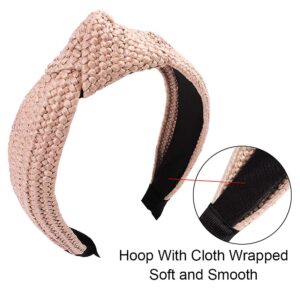 Ivyu Hairband - 4 Mixed Color Straw Braid Twist Headbands for Women's hair, Wide Thick Top Knot Hairbands for Girls, Beauty Product, Beech Accessories