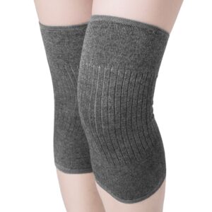 Thermal Knee Warmer Sleeve Winter Leg Brace Protector Circulation Improvement,Joint Pain Relief,Knee Arthritis Knitted Wool for Men Women Outdoor Sports Running Dancing Gym Yoga Fitness 1 Pair (Grey)