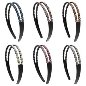 BKpearl 6 Pack Rhinestone Headbands, Fashion Teeth Hairband Double Row Non-slip Hair Hoop for Women Girls