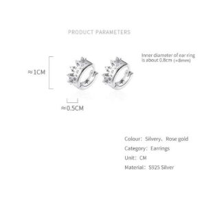 CZ Princess Crown Cubic Zirconia Small Hoop Earrings for Women 925 Sterling Silver Dainty Cute Tiny Huggie Hinged Hoops Tragus Pose Pin Hypoallergenic Earrings Jewelry (Silver)