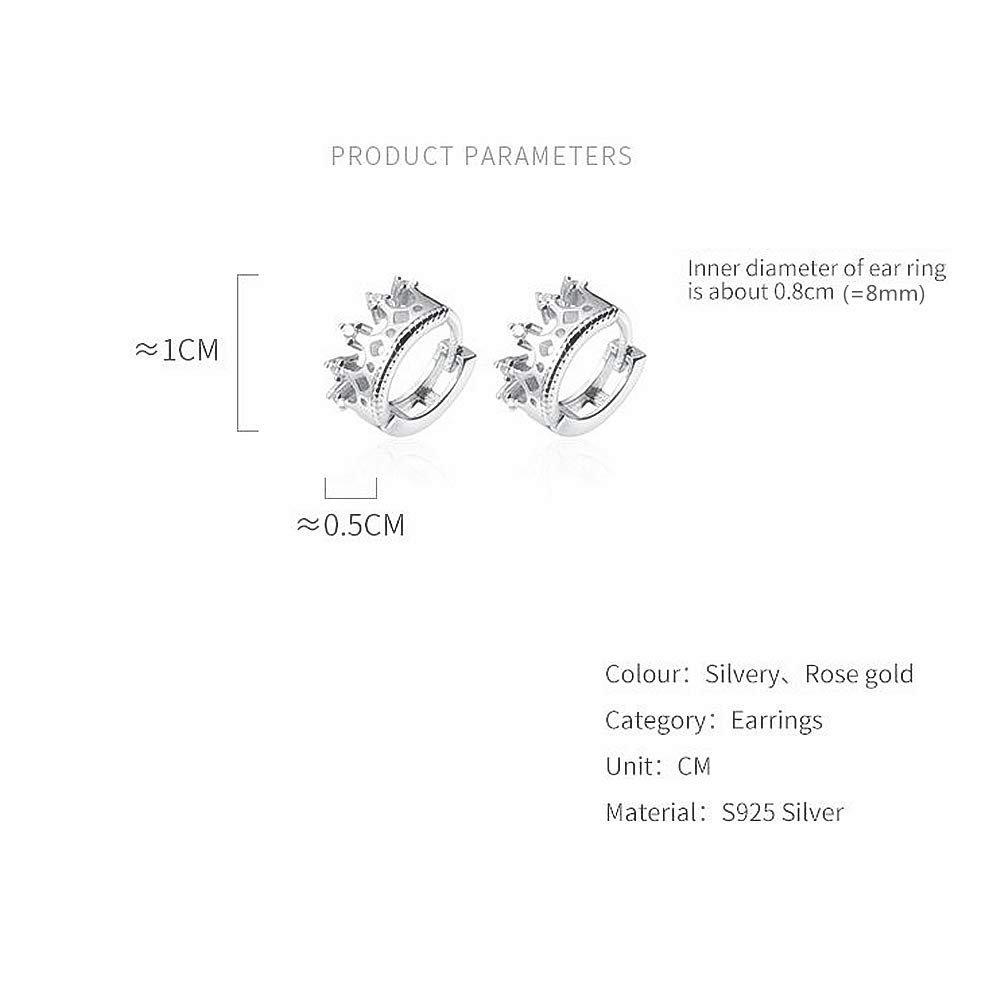 CZ Princess Crown Cubic Zirconia Small Hoop Earrings for Women 925 Sterling Silver Dainty Cute Tiny Huggie Hinged Hoops Tragus Pose Pin Hypoallergenic Earrings Jewelry (Silver)