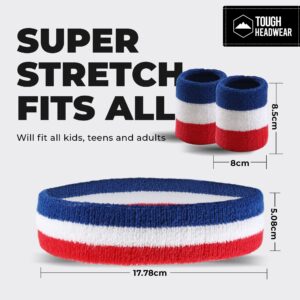 Sports Sweatband Headband Wristband Set - Terry Cloth Headbands for Men & Women, Head & Wrist Sweat Bands for Tennis, Sports, Basketball, Gym, Exercise - USA