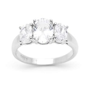 ginger lyne collection cassidy 3 stone oval sterling silver engagement bridal wedding ring size 5