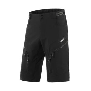 arsuxeo men's loose fit cycling shorts mountain bike shorts water ressistant 1903 black size medium