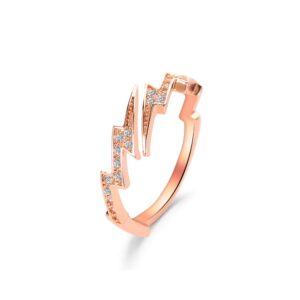 BELUCKIN Silver Plated Crystal Flash Lightning Bolt Open Rings Adjustable Lightning Ring for Women(rose gold)