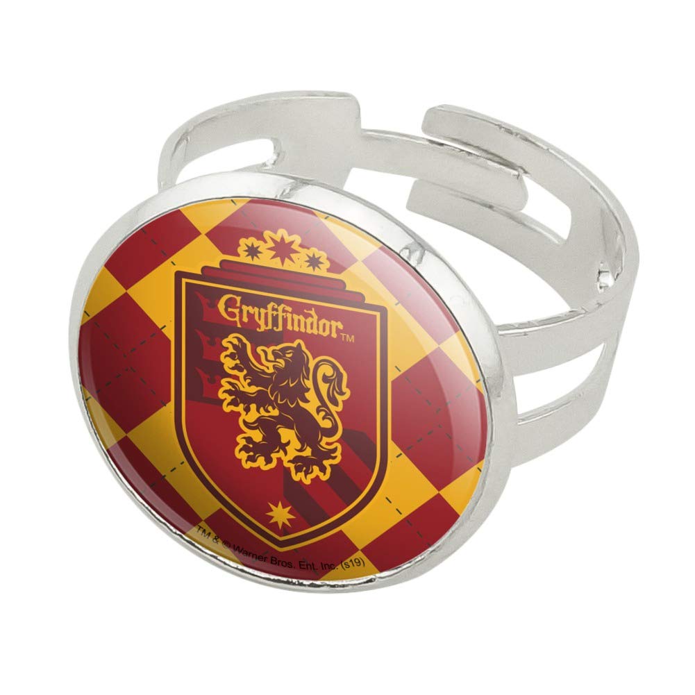 GRAPHICS & MORE Harry Potter Gryffindor Plaid Sigil Silver Plated Adjustable Novelty Ring