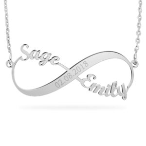 umagicbox personalized sterling silver infinity name necklace with date custom name infinity jewelry anniversary date necklace mother gift