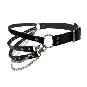 Eigso Leather Punk Goth Belt for Women Men Rock Classic Vintage Gothic Chain Waist Belt for Woman Man Black