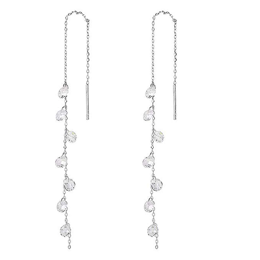 SLUYNZ 925 Sterling Silver Sparkling CZ Droplet Dangle Earrings for Women Teen Girls Elegant Long Dangling Earrings Threader Tassel (A-Silver)