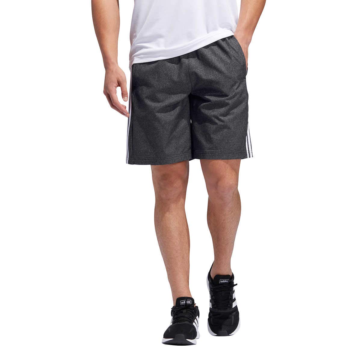 adidas Men’s Woven Active Short (Medium, Black/White Stripe)