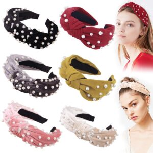 ivyu headbands women hair head bands - 6 pcs pearl knotted head bands cute velvet top knot turban hairbands fashion girls vintage boho beauty wide headbands fashion hair accessories