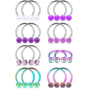 Cisyozi 14G Nipple Piercing Jewelry Nipple Rings for Women Stainless Surgical Steel Horseshoes Nipple Rings Cartilage Lobe Gauges Earring Hoop Set Nipplering Piercing Jewelry Men 14mm (9/16") Purple