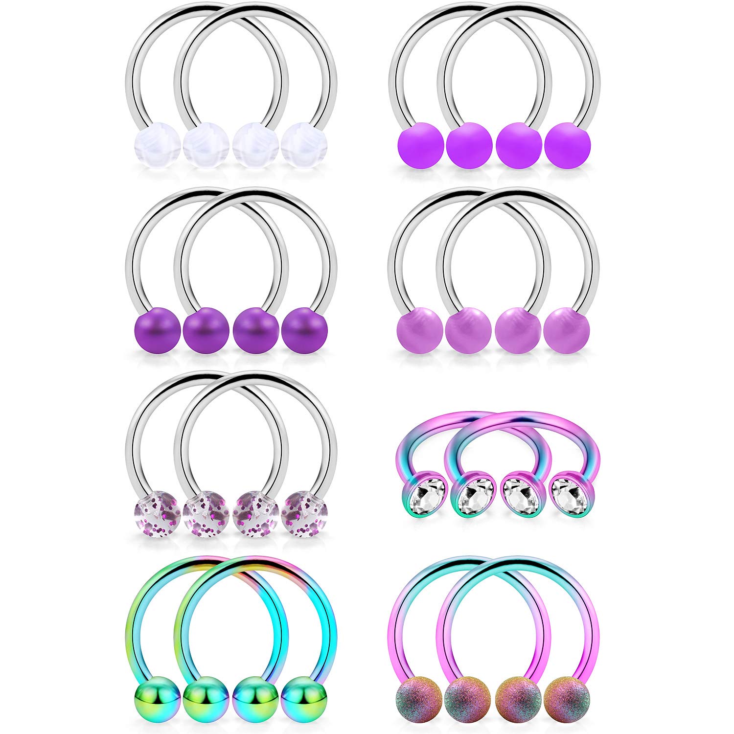 Cisyozi 14G Nipple Piercing Jewelry Nipple Rings for Women Stainless Surgical Steel Horseshoes Nipple Rings Cartilage Lobe Gauges Earring Hoop Set Nipplering Piercing Jewelry Men 14mm (9/16") Purple