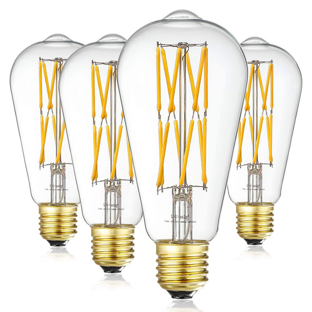 Leools Vintage 10W LED Edison Bulb Dimmable, 100W Equivalent Antique Style Filament Light Bulbs, Clear Glass, Warm White 2700K, 1200LM, E26 Base, Decorative, 360 Degrees Beam Angle, Pack of 4.