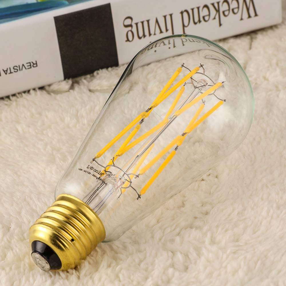 Leools Vintage 10W LED Edison Bulb Dimmable, 100W Equivalent Antique Style Filament Light Bulbs, Clear Glass, Warm White 2700K, 1200LM, E26 Base, Decorative, 360 Degrees Beam Angle, Pack of 4.