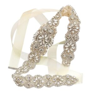 yanstar bridal rhinestone wedding belts hand clear crystal 22in length with ivory organza ribbon for bridal gowns