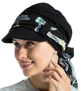 jarsehera chemo hats for women bamboo cotton lined newsboy caps with scarf double loop headwear for cancer hair loss black