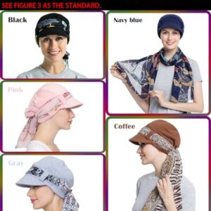 JarseHera Chemo Hats for Women Bamboo Cotton Lined Newsboy Caps with Scarf Double Loop Headwear for Cancer Hair Loss Black