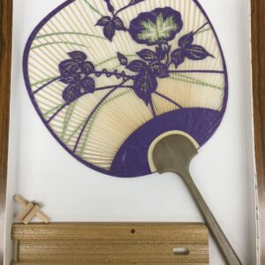 塩見団扇 Shiomi Dan S2051 Fan Asaryo (Purple), Double-Sided Watermark, 9.4 x 15.2 inches (24 x 38.5 cm), Boxed Stand Included