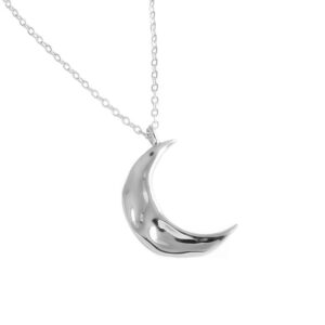 dtja boho moon pendant necklace for women girls sterling silver simple full waning crescent half moon phase karma choker necklace adjustable chain handmade hammered mothers day jewelry gift (silver)