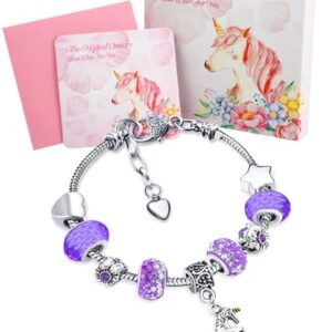 Zhanmai Unicorn Sparkly Crystal Charm Bracelet Bangle with Gift Box Set for Hers Lady