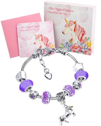 Zhanmai Unicorn Sparkly Crystal Charm Bracelet Bangle with Gift Box Set for Hers Lady